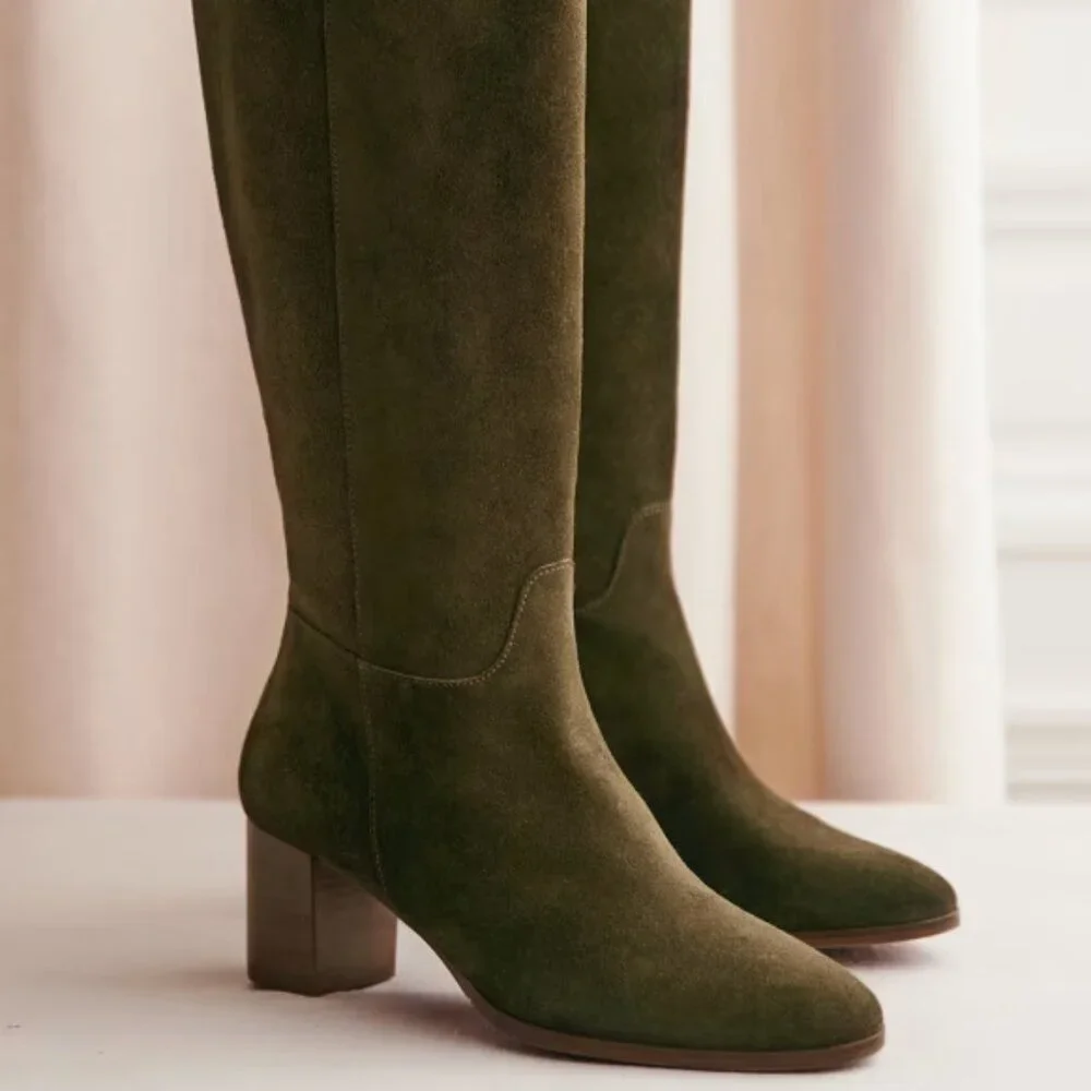 Sézane Adèle boots in Khaki (dark olive), size 39 ~ pre-owned EUC! - Picture 1 of 9
